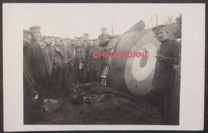 1917 France Arras WW1 crash of allied biplane, surrounded German soldiers