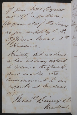1880 India Bangalore Royal Artillery Mess (UK) Bordeaux cognac order