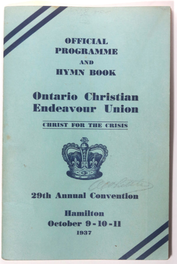 1937 Canada hymn pamphlet Ontario Christian Endeavor Union convention