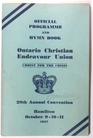 1937 Canada hymn pamphlet Ontario Christian Endeavor Union convention