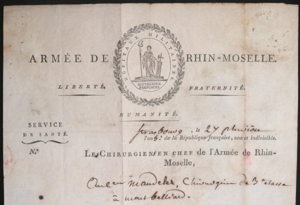 1797 France lettre de Percy fameux chirurgien en chef militaire