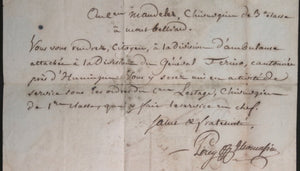 1797 France lettre de Percy fameux chirurgien en chef militaire