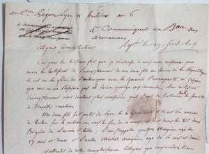 1798 France Lyon certificat enregistrement 85e demi B. Armée Orient
