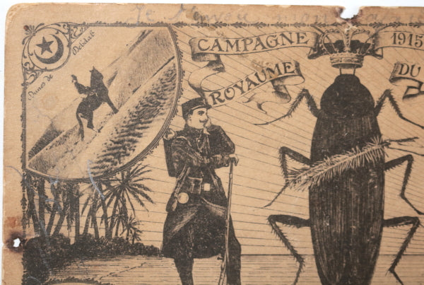 1918 Tunisie carte postale soldat coloniale 'Cafard', retour en France