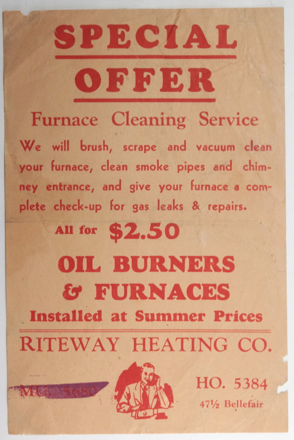 c. 1960 Canada Toronto flyer for Oil Burner and Furnace cleaning
