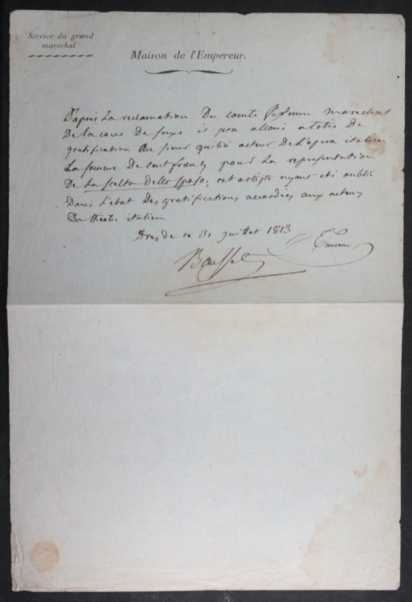 1813 Dresde (Saxe) Maison Empereur Napoleon paiement un acteur italien
