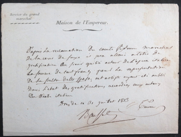 1813 Dresde (Saxe) Maison Empereur Napoleon paiement un acteur italien