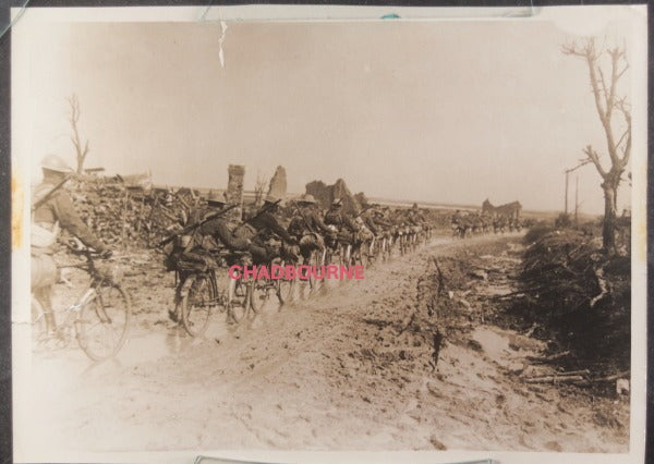 c. 1916-17 WW1 France photo British Scouts cycling Western Front