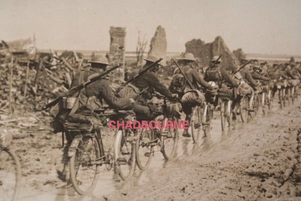 c. 1916-17 WW1 France photo British Scouts cycling Western Front