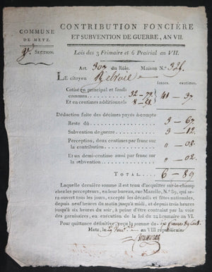 18e/19e France Metz et Paris, qt. 4 contributions foncières