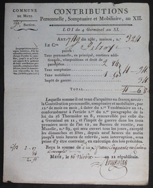 18e/19e France Metz et Paris, qt. 4 contributions foncières