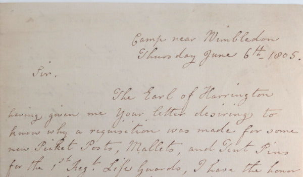 1805 UK Camp at Wimbledon, supplies for 1st Regt Life Guards