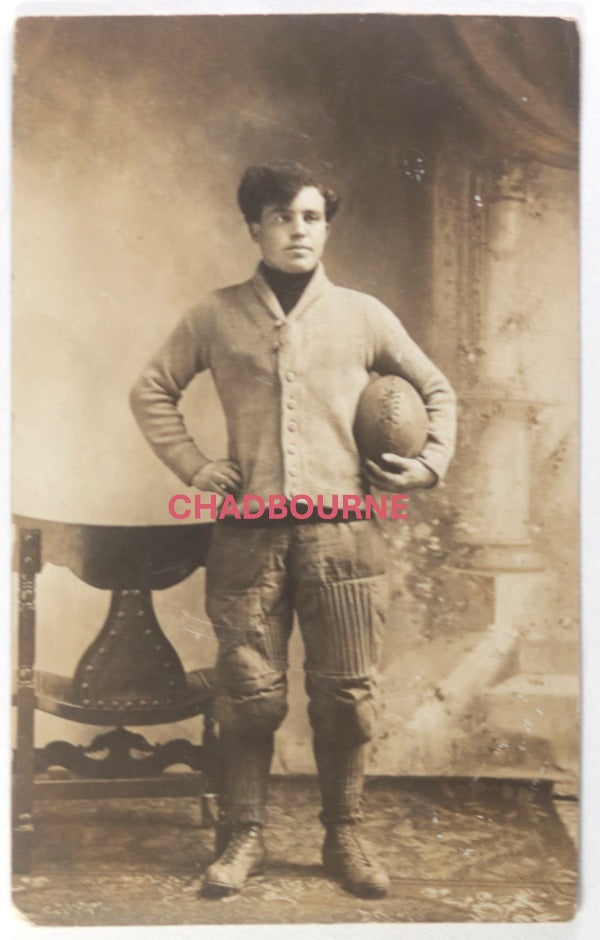 c. 1908-1912 USA RPPC photo postcard of football player