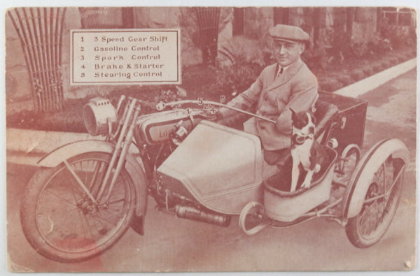 c.1910s USA postcard legless and one-armed Harley motorcycle rider