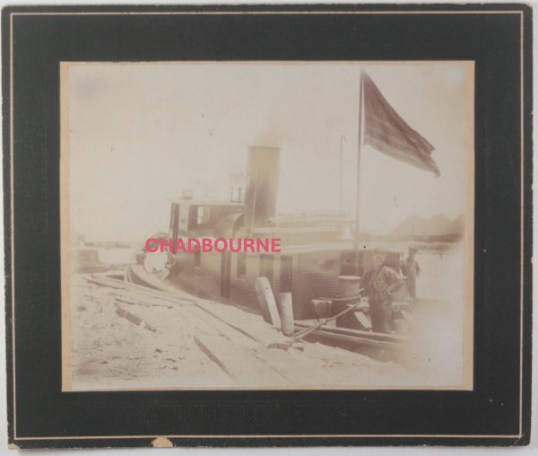 c.1890s USA mounted photo of early steam launch (Great Lakes?)