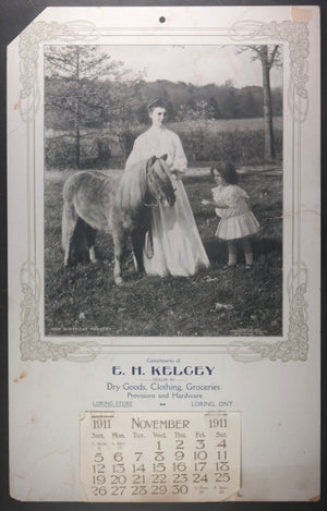 1911 Canada calendar from general store in Loring Northern Ontario