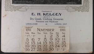1911 Canada calendar from general store in Loring Northern Ontario