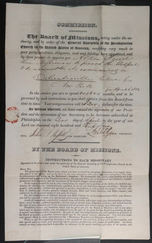 1832 USA Philadelphia letter appointment of missionary in NY state