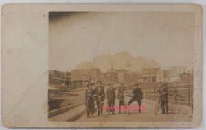 c.1910 Canada photo postcard Haileybury ON families with bikes