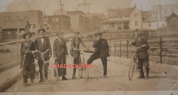 c.1910 Canada photo postcard Haileybury ON families with bikes