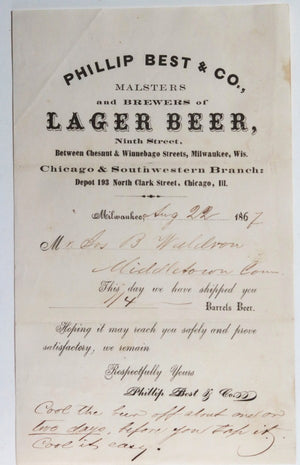 1867 USA Milwaukee brewer Philip Best Co., future Pabst