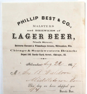 1867 USA Milwaukee brewer Philip Best Co., future Pabst