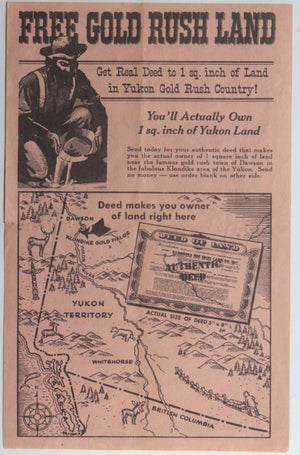 1955 Canada Quaker cereal form deed piece of land Yukon Gold Rush