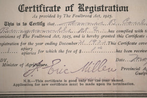 1930 Canada Ontario registration of apiary (honey)