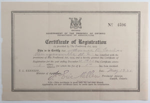 1930 Canada Ontario registration of apiary (honey)