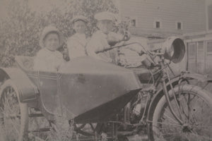 C. 1910s USA photo postcard 3 children in an Indian  motorcycle sidecar