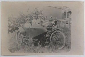C. 1910s USA photo postcard 3 children in an Indian  motorcycle sidecar