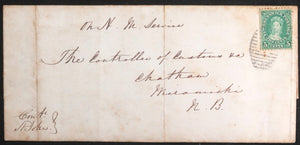 1867 Canada NB letter Confederation Customs goods to USA. N.B stamp 
