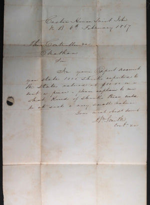 1867 Canada NB letter Confederation Customs goods to USA. N.B stamp 