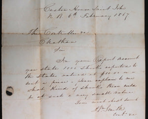 1867 Canada NB letter Confederation Customs goods to USA. N.B stamp 