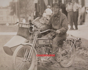 c. 1915 USA WI postcard photo Harley Davidson motorcycle delivery man