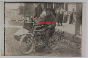 c. 1915 USA WI postcard photo Harley Davidson motorcycle delivery man