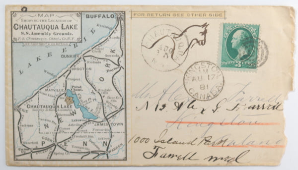 1880 USA illustrated map cover Chautauqua NY Sunday School
