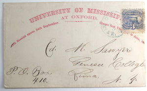 1869 USA University of Mississippi 1862 Civil War era postal cover 
