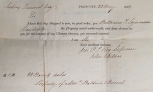 1832 Canada letter Prescott (UC) to Montreal (LC), shipment barrels of ashes