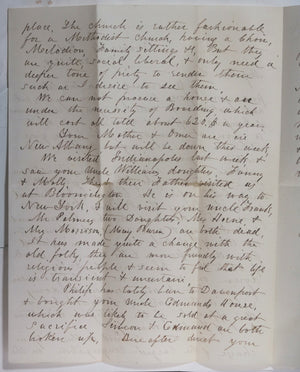 1859 USA letter, Methodist scandal Indiana University Bloomington IN