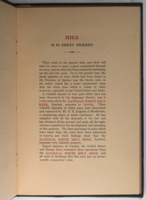 c. 1920 Canada Quebec bound prospectus for National White Mica Mine