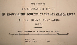 1894 UK map Royal Geo. Soceity ‘Sources of the Athabasca River’ (Canada)