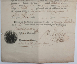 1795 Lille France révolution passeport pour tabatier de Lille