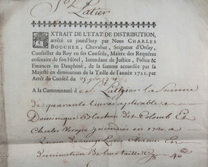 1721 France Grenoble quittance tailles signé Boucher Seigneur d’Orsay