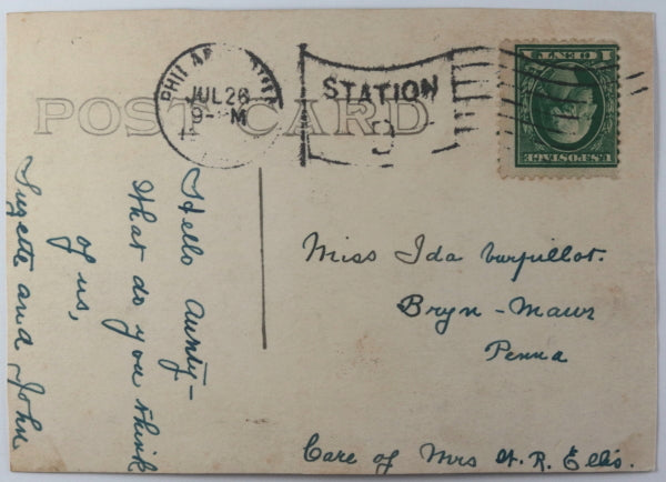 USA RPPC photo patriotic postcard children pony-drawn cart early 1900s