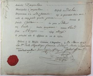 France 1793 Angoulême laissez-passer M. Rambaud Maillou aller Bordeaux