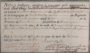 1731 France congé militaire Régiment Cavalerie Condé