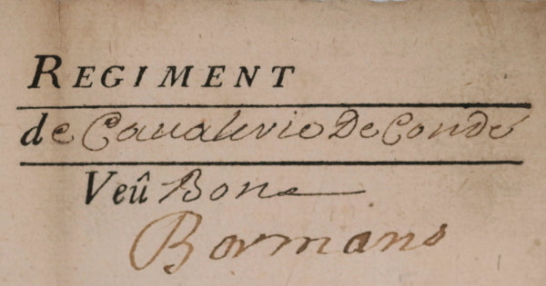 1731 France congé militaire Régiment Cavalerie Condé