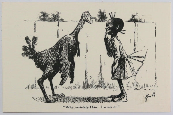 USA Kemble postcard Black Americana, girl talking to turkey c. 1930s