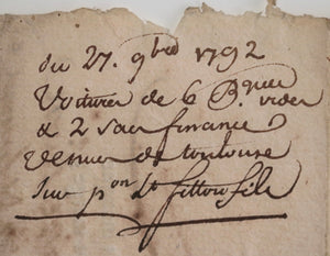 1792 connaissement maritime Toulouse à Agde, 2 sacs de finances